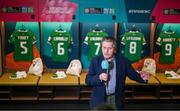 26 July 2023; RTÉ television commentator George Hamilton records a 'piece to camera' from the Republic of Ireland dressingroom before the FIFA Women's World Cup 2023 Group B match between Republic of Ireland and Canada at Perth Rectangular Stadium in Perth, Australia. Photo by Stephen McCarthy/Sportsfile