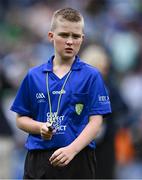 23 July 2023; Referee James McDermott, Glenville National School, Glanville, Cork, during the INTO Cumann na mBunscol GAA Respect Exhibition Go Games at the GAA Hurling All-Ireland Senior Championship final match between Kilkenny and Limerick at Croke Park in Dublin. Photo by Piaras Ó Mídheach/Sportsfile