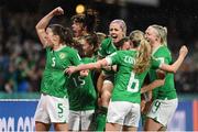 26 July 2023; Republic of Ireland players celebrate after teammate Katie McCabe scored their side's first goal direct from a corner kick during the FIFA Women's World Cup 2023 Group B match between Canada and Republic of Ireland at Perth Rectangular Stadium in Australia. Photo by Mick O'Shea/Sportsfile