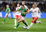 26 July 2023; Katie McCabe of Republic of Ireland in action against Adriana Leon of Canada during the FIFA Women's World Cup 2023 Group B match between Canada and Republic of Ireland at Perth Rectangular Stadium in Perth, Australia. Photo by Stephen McCarthy/Sportsfile