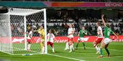 26 July 2023; Canada and Republic of Ireland players watch as the ball goes into the net directly from a corner kick by Katie McCabe, not pictured, for the Republic of Ireland's first goal, during the FIFA Women's World Cup 2023 Group B match between Canada and Republic of Ireland at Perth Rectangular Stadium in Perth, Australia. Photo by Stephen McCarthy/Sportsfile