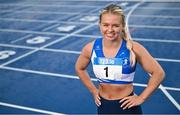 26 July 2023; Molly Scott of St Laurence O'Toole AC, Carlow, stands for a portrait during the 123.ie National Senior Track and Field Championships media day at Morton Stadium in Santry, Dublin. Photo by Sam Barnes/Sportsfile