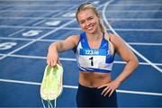 26 July 2023; Molly Scott of St Laurence O'Toole AC, Carlow, stands for a portrait during the 123.ie National Senior Track and Field Championships media day at Morton Stadium in Santry, Dublin. Photo by Sam Barnes/Sportsfile