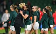 26 July 2023; Áine O'Gorman of Republic of Ireland is embraced by manager Vera Pauw before the FIFA Women's World Cup 2023 Group B match between Republic of Ireland and Canada at Perth Rectangular Stadium in Perth, Australia. Photo by Stephen McCarthy/Sportsfile