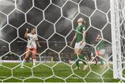 26 July 2023; Louise Quinn and Ruesha Littlejohn of Republic of Ireland reacts after Canada scored their side's first goal, celebrated by Evelyne Viens of Canada, 11, during the FIFA Women's World Cup 2023 Group B match between Canada and Republic of Ireland at Perth Rectangular Stadium in Australia. Photo by Mick O'Shea/Sportsfile Photo by Stephen McCarthy/Sportsfile