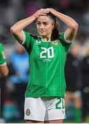 26 July 2023; Marissa Sheva of Republic of Ireland after her side's defeat in the FIFA Women's World Cup 2023 Group B match between Canada and Republic of Ireland at Perth Rectangular Stadium in Australia. Photo by Mick O'Shea/Sportsfile