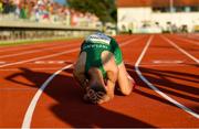 26 July 2023; Sean Cronin of Team Ireland reacts after finishing fourth in the boys 1500m final during day three of the 2023 Summer European Youth Olympic Festival at Poljane Athletics Stadium in Maribor, Slovenia. Photo by Tyler Miller/Sportsfile