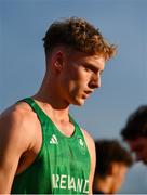26 July 2023; Sean Cronin of Team Ireland reacts after finishing fourth in the boys 1500m final during day three of the 2023 Summer European Youth Olympic Festival at Poljane Athletics Stadium in Maribor, Slovenia. Photo by Tyler Miller/Sportsfile