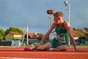 26 July 2023; Sean Cronin of Team Ireland reacts after finishing fourth in the boys 1500m final during day three of the 2023 Summer European Youth Olympic Festival at Poljane Athletics Stadium in Maribor, Slovenia. Photo by Tyler Miller/Sportsfile