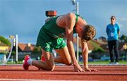 26 July 2023; Sean Cronin of Team Ireland reacts after finishing fourth in the boys 1500m final during day three of the 2023 Summer European Youth Olympic Festival at Poljane Athletics Stadium in Maribor, Slovenia. Photo by Tyler Miller/Sportsfile