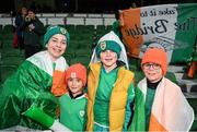 26 July 2023; Republic of Ireland supporters, from left, Faye Conway, Harrison O'Hara, Gerry Conway and Hudson O'Hara from Castlebar, Mayo, during the FIFA Women's World Cup 2023 Group B match between Canada and Republic of Ireland at Perth Rectangular Stadium in Perth, Australia. Photo by Stephen McCarthy/Sportsfile