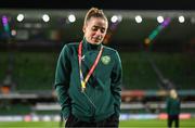 26 July 2023; Chloe Mustaki of Republic of Ireland before the FIFA Women's World Cup 2023 Group B match between Canada and Republic of Ireland at Perth Rectangular Stadium in Perth, Australia. Photo by Stephen McCarthy/Sportsfile