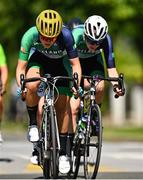 27 July 2023; Greta Lawless of Team Ireland, left, and teammate Kate Murphy competing in the girls road race final during day four of the 2023 Summer European Youth Olympic Festival in Maribor, Slovenia. Photo by Tyler Miller/Sportsfile