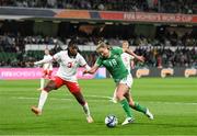 26 July 2023; Kyra Carusa of Republic of Ireland in action against Kadeisha Buchanan of Canada during the FIFA Women's World Cup 2023 Group B match between Canada and Republic of Ireland at Perth Rectangular Stadium in Perth, Australia. Photo by Stephen McCarthy/Sportsfile