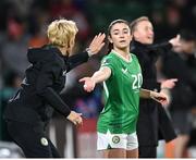 26 July 2023; Marissa Sheva of Republic of Ireland and manager Vera Pauw during the FIFA Women's World Cup 2023 Group B match between Canada and Republic of Ireland at Perth Rectangular Stadium in Perth, Australia. Photo by Stephen McCarthy/Sportsfile