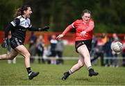 27 July 2023; Clodagh Keane of Canada in action against Océane Henry of Brittany during day four of the FRS Recruitment GAA World Games 2023 at the Owenbeg Centre of Excellence in Dungiven, Derry. Photo by Piaras Ó Mídheach/Sportsfile