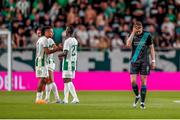 27 July 2023; Markus Poom of Shamrock Rovers dejected after his side's loss in the UEFA Europa Conference League Second Qualifying Round First Leg match between Ferencvaros and Shamrock Rovers at Ferencváros Stadion in Budapest, Hungary. Photo by David Balogh/Sportsfile