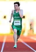 27 July 2023; Donal Martin of Team Ireland competes in the boys 200m final during day four of the 2023 Summer European Youth Olympic Festival at Poljane Athletics Stadium in Maribor, Slovenia. Photo by Tyler Miller/Sportsfile