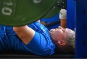 27 July 2023; Jess Keating during a Leinster Rugby women's gym at the Ken Wall Centre of Excellence in Dublin. Photo by Seb Daly/Sportsfile