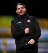 27 July 2023; Derry City head coach Ruaidhrí Higgins celebrates after the UEFA Europa Conference League Second Qualifying Round First Leg match between Derry City and KuPS at the Ryan McBride Brandywell Stadium in Derry. Photo by David Fitzgerald/Sportsfile