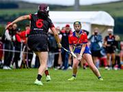 27 July 2023; Jessica Frey of USA Warriors in action against Canada during day four of the FRS Recruitment GAA World Games 2023 at the Owenbeg Centre of Excellence in Dungiven, Derry. Photo by Piaras Ó Mídheach/Sportsfile