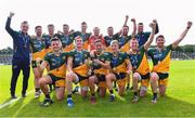 28 July 2023; Australasia celebrate victory over Middle East in the Men's Football Open Cup Final Oakleaf Cup during day five of the FRS Recruitment GAA World Games 2023 at Celtic Park in Derry. Photo by Piaras Ó Mídheach/Sportsfile