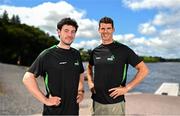 28 July 2023; Daire Lynch, left, and Philip Doyle pose for a portrait during a Rowing Ireland media day at the National Rowing Centre in Farran Woods, Cork. Photo by Eóin Noonan/Sportsfile