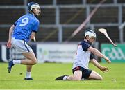 28 July 2023; Brendan O'Leary of New York in action against Cormac Lyons of Pearse Óg San Francisco during the Hurling International Cup Final Séamus Howlin Cup on day five of the FRS Recruitment GAA World Games 2023 at Celtic Park in Derry. Photo by Piaras Ó Mídheach/Sportsfile