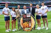 28 July 2023; In attendance, from left, Roscommon footballer Enda Smith, Waterford camogie player Niamh Rockett, CEO and Founder of Nutriquick Dean Siney, Director of Nutriquick Tom Gannon, GPA chief executive officer Tom Parsons, Galway footballer Shane Walsh, Armagh ladies footballer Kelly Mallon and Clare hurler David Fitzgerald at the NutriQuick GAA/GPA Product Endorsement Partnership launch at Croke Park in Dublin. Photo by David Fitzgerald/Sportsfile