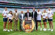 28 July 2023; In attendance, from left, Roscommon footballer Enda Smith, Waterford camogie player Niamh Rockett, CEO and Founder of Nutriquick Dean Siney, Director of Nutriquick Tom Gannon, Croke Park Stadium and Commercial Director Peter McKenna, GPA chief executive officer Tom Parsons, Galway footballer Shane Walsh, Armagh ladies footballer Kelly Mallon and Clare hurler David Fitzgerald at the NutriQuick GAA/GPA Product Endorsement Partnership launch at Croke Park in Dublin. Photo by David Fitzgerald/Sportsfile