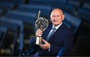 28 July 2023; Former Dublin footballer and manager Mickey Whelan with his Lifetime Achievement Award during the GPA Football Legends lunch at Croke Park in Dublin. Photo by Ramsey Cardy/Sportsfile