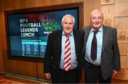 28 July 2023; Former Cork footballers Kevin Jer O'Sullivan, left, and Bernie O'Neill during the GPA Football Legends lunch at Croke Park in Dublin. Photo by Ramsey Cardy/Sportsfile