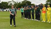 28 July 2023; Mary Waldron of Ireland leaves the pitch after announcing her retirement following match three of the Certa Women’s One Day International Challenge series between Ireland and Australia at Castle Avenue Cricket Ground in Dublin. Photo by Seb Daly/Sportsfile