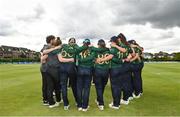 28 July 2023; Ireland players after match three of the Certa Women’s One Day International Challenge series between Ireland and Australia at Castle Avenue Cricket Ground in Dublin. Photo by Seb Daly/Sportsfile