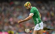 23 July 2023; Dan Morrissey of Limerick handpasses the sliotar during the GAA Hurling All-Ireland Senior Championship final match between Kilkenny and Limerick at Croke Park in Dublin. Photo by Brendan Moran/Sportsfile