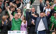 23 July 2023; Limerick playing captain Cian Lynch, left, and injured team captain Declan Hannon celebrate as they lift the Liam MacCarthy Cup after the GAA Hurling All-Ireland Senior Championship final match between Kilkenny and Limerick at Croke Park in Dublin. Photo by Brendan Moran/Sportsfile