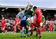 28 July 2023; Jaze Kabia of Cork City in action against Shelbourne goalkeeper Conor Kearns during the SSE Airtricity Men's Premier Division match between Cork City and Shelbourne at Turner's Cross in Cork. Photo by Eóin Noonan/Sportsfile