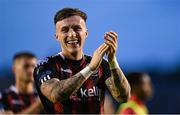 28 July 2023; Danny Grant of Bohemians celebrates after the SSE Airtricity Men's Premier Division match between Bohemians and UCD at Dalymount Park in Dublin. Photo by Ramsey Cardy/Sportsfile