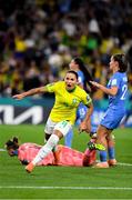 29 July 2023; Debinha Miri of Brazil celebrates after scoring her side's first goal during the FIFA Women's World Cup 2023 qualifying Group F match between France and Brazil at Brisbane Stadium in Brisbane, Australia. Photo by Mick O'Shea/Sportsfile
