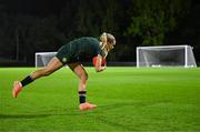 29 July 2023; Jamie Finn catches an australian rules football during a Republic of Ireland training session at Meakin Park in Brisbane, Australia, ahead of their final Group B match of the FIFA Women's World Cup 2023, against Nigeria. Photo by Stephen McCarthy/Sportsfile