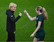 29 July 2023; Manager Vera Pauw and Megan Connolly during a Republic of Ireland training session at Meakin Park in Brisbane, Australia, ahead of their final Group B match of the FIFA Women's World Cup 2023, against Nigeria. Photo by Stephen McCarthy/Sportsfile