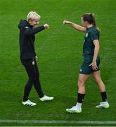 29 July 2023; Manager Vera Pauw and Katie McCabe during a Republic of Ireland training session at Meakin Park in Brisbane, Australia, ahead of their final Group B match of the FIFA Women's World Cup 2023, against Nigeria. Photo by Stephen McCarthy/Sportsfile