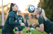 29 July 2023; Lucy Quinn, left, and Louise Quinn during a Republic of Ireland training session at Meakin Park in Brisbane, Australia, ahead of their final Group B match of the FIFA Women's World Cup 2023, against Nigeria. Photo by Stephen McCarthy/Sportsfile