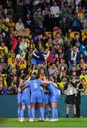29 July 2023; France players celebrate their opening goal scored by Eugenie Le Sommer during the FIFA Women's World Cup 2023 qualifying Group F match between France and Brazil at Brisbane Stadium in Brisbane, Australia. Photo by Mick O'Shea/Sportsfile