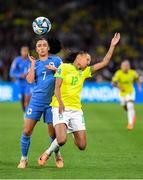 29 July 2023; Ariadina Alves Borges of Brazil in action against Sakina Karchaoui of France during the FIFA Women's World Cup 2023 qualifying Group F match between France and Brazil at Brisbane Stadium in Brisbane, Australia. Photo by Mick O'Shea/Sportsfile