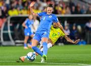 29 July 2023; Sandie Toletti of France in action against Ariadina Alves Borges of Brazil during the FIFA Women's World Cup 2023 qualifying Group F match between France and Brazil at Brisbane Stadium in Brisbane, Australia. Photo by Mick O'Shea/Sportsfile