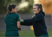 29 July 2023; Goalkeeper Grace Moloney, right, and Katie McCabe during a Republic of Ireland training session at Meakin Park in Brisbane, Australia, ahead of their final Group B match of the FIFA Women's World Cup 2023, against Nigeria. Photo by Stephen McCarthy/Sportsfile
