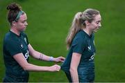 29 July 2023; Megan Connolly, right, and Claire O'Riordan during a Republic of Ireland training session at Meakin Park in Brisbane, Australia, ahead of their final Group B match of the FIFA Women's World Cup 2023, against Nigeria. Photo by Stephen McCarthy/Sportsfile