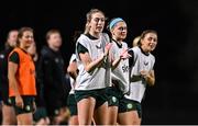 29 July 2023; Players, from left, Megan Connolly, Sinead Farrelly and Katie McCabe during a Republic of Ireland training session at Meakin Park in Brisbane, Australia, ahead of their final Group B match of the FIFA Women's World Cup 2023, against Nigeria. Photo by Stephen McCarthy/Sportsfile