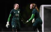 29 July 2023; Goalkeepers Megan Walsh, left, and Courtney Brosnan during a Republic of Ireland training session at Meakin Park in Brisbane, Australia, ahead of their final Group B match of the FIFA Women's World Cup 2023, against Nigeria. Photo by Stephen McCarthy/Sportsfile